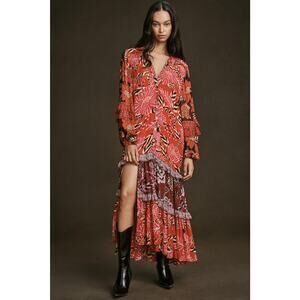 Anthropologie X Farm Rio Mixed Floral Long-Sleeve Dress Multicolor Size XS